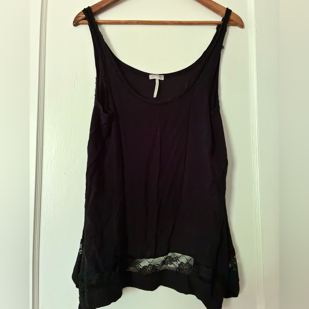 Free People Women's Swing Tank Top Blouse black with lace bottom